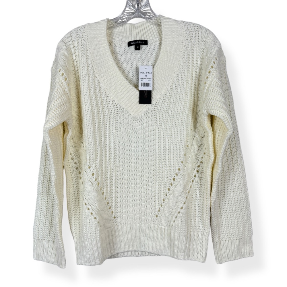 Willow and Wind Knit Sweater Womens M Medium Ivory Long Sleeve V Neck NWT - Picture 1 of 6